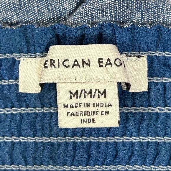 American Eagle Mini Skirt Women's Medium Blue Chambray Linen Blend Ruffle Tiered - Picture 8 of 10